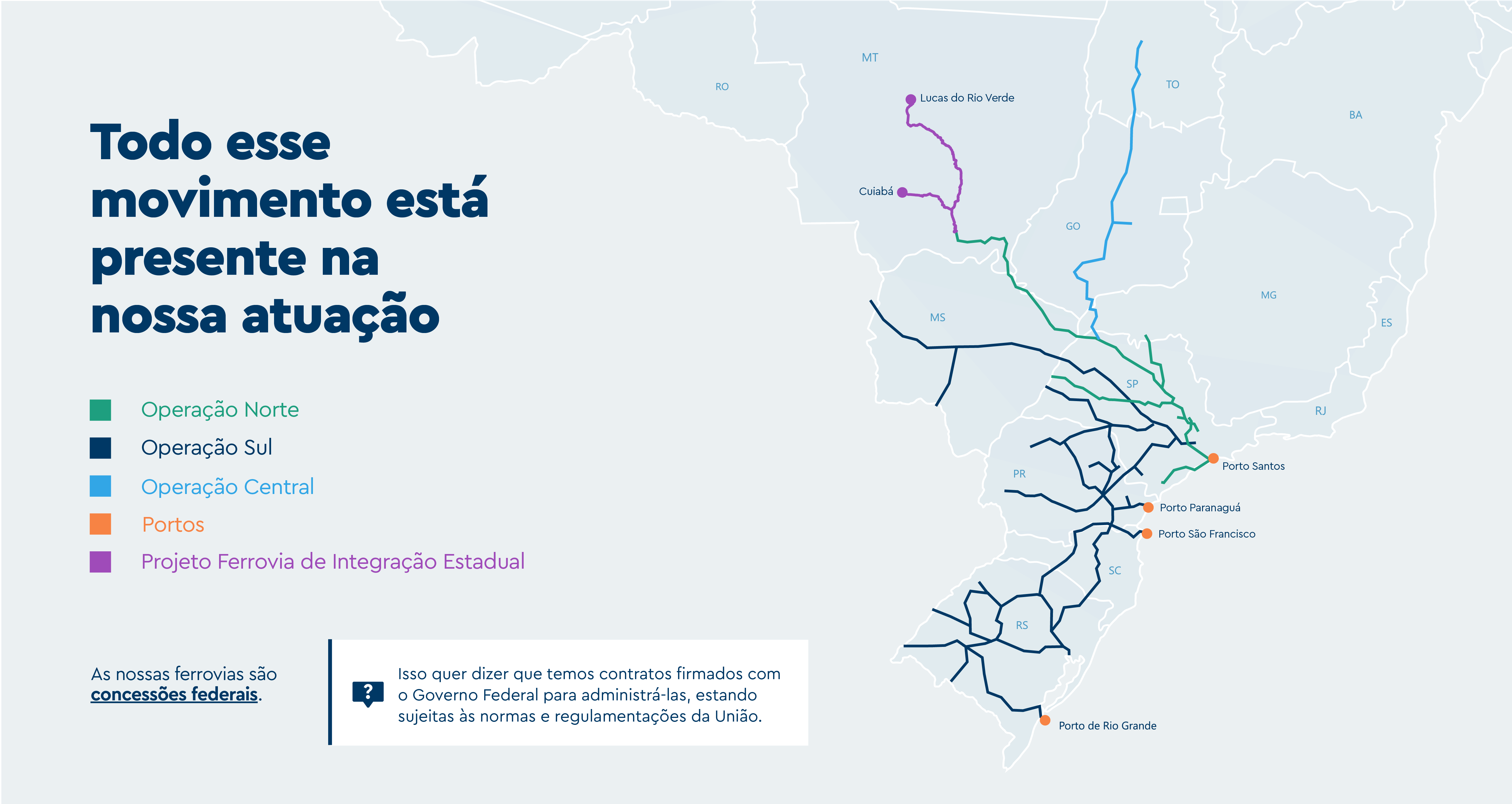 Mapa mostrando a área de atuação da Rumo | Rumo